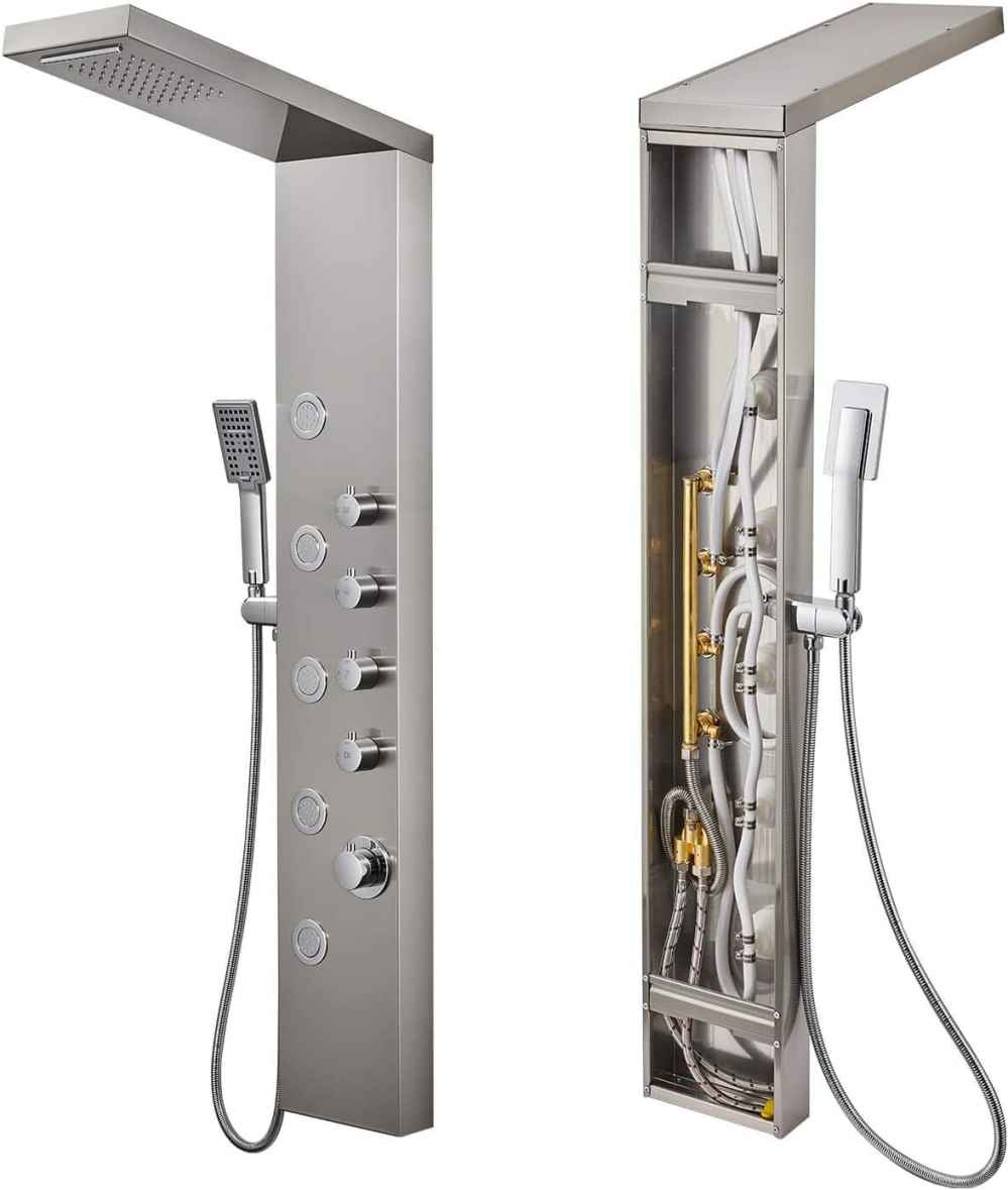 10.35-in. x 52.87-in. Shower Panel Silver Stainless Steel-Brass