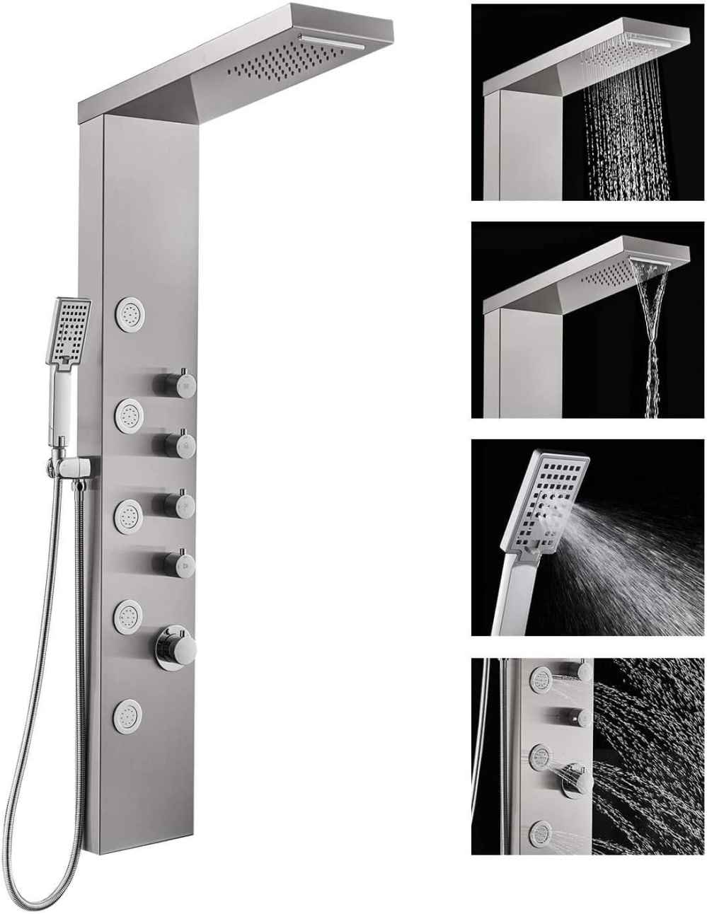 10.35-in. x 52.87-in. Shower Panel Silver Stainless Steel-Brass