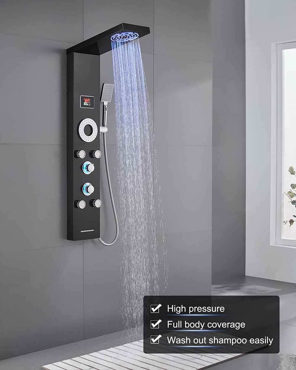 7.8-in. x 4.08-in. Shower Panel Black-Chrome Stainless Steel-Brass