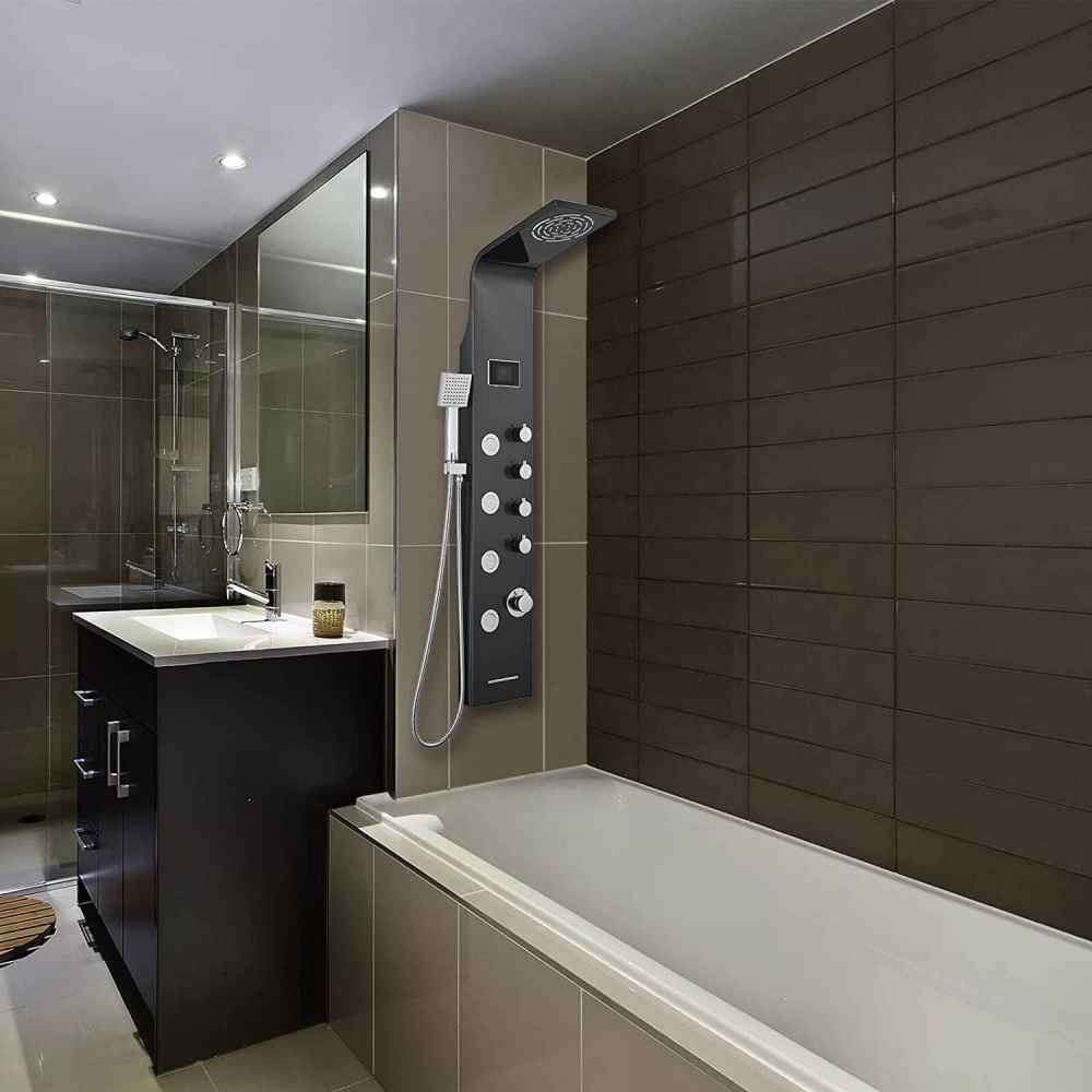 7.8-in. x 50-in. Shower Panel Black-Chrome Stainless Steel