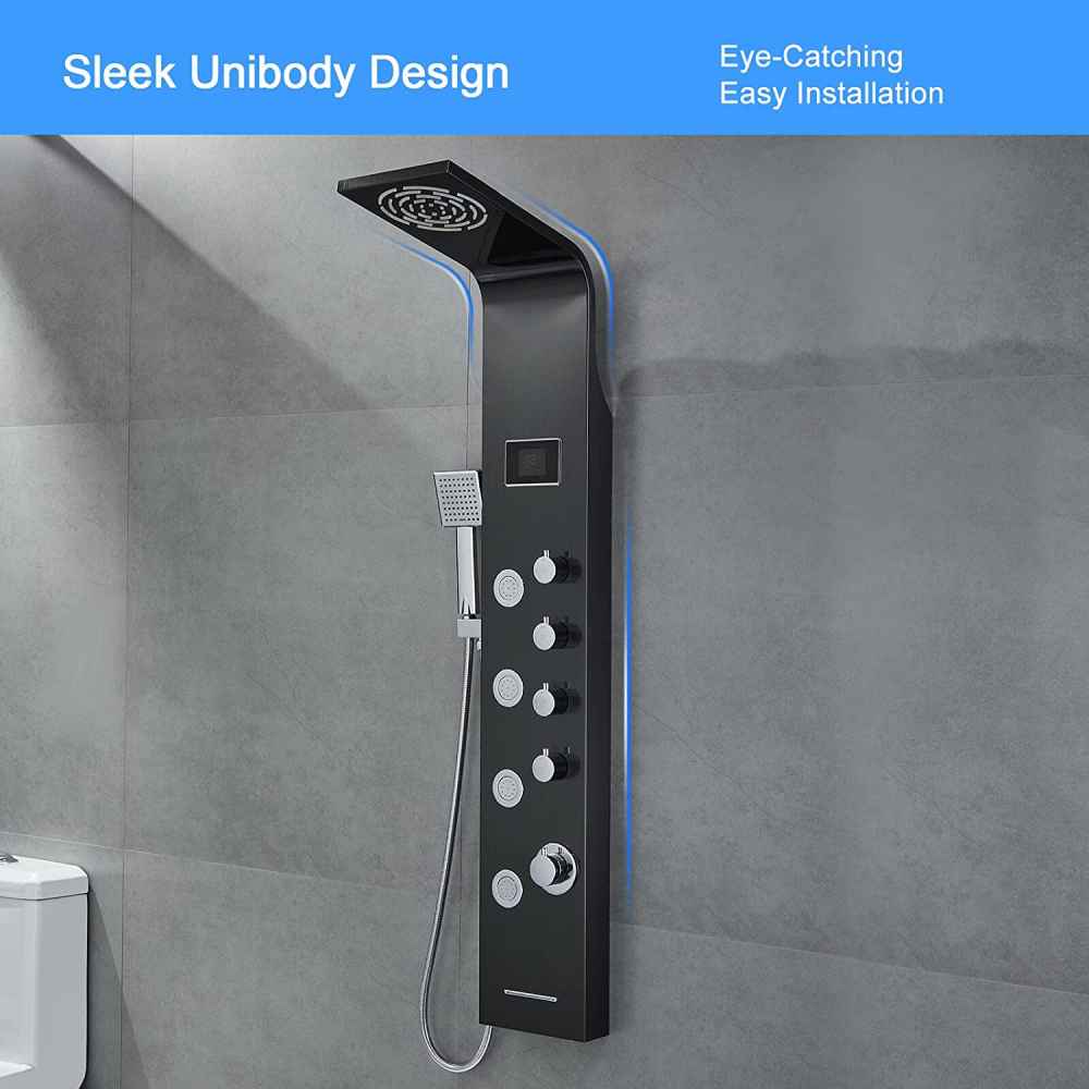 7.8-in. x 50-in. Shower Panel Black-Chrome Stainless Steel