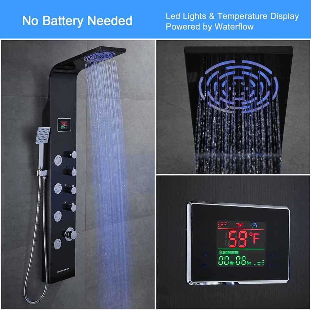 7.8-in. x 50-in. Shower Panel Black-Chrome Stainless Steel