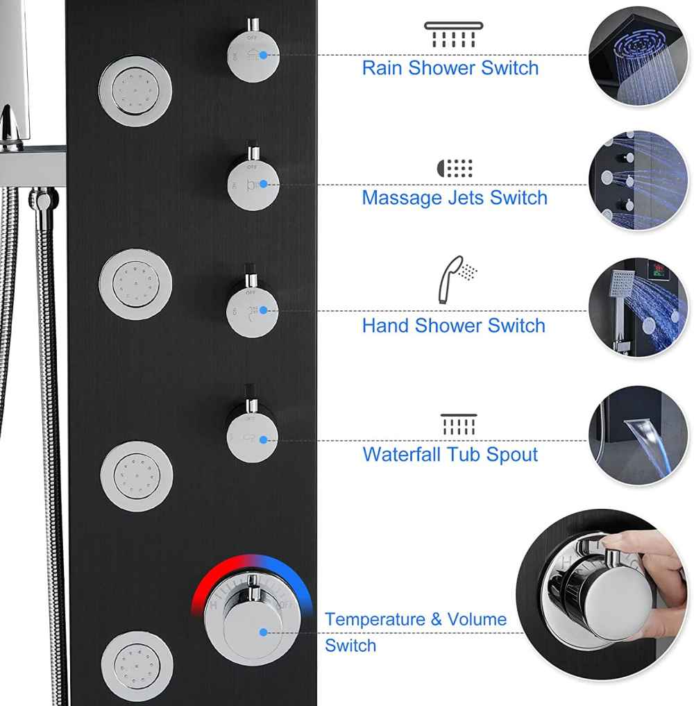 7.8-in. x 50-in. Shower Panel Black-Chrome Stainless Steel