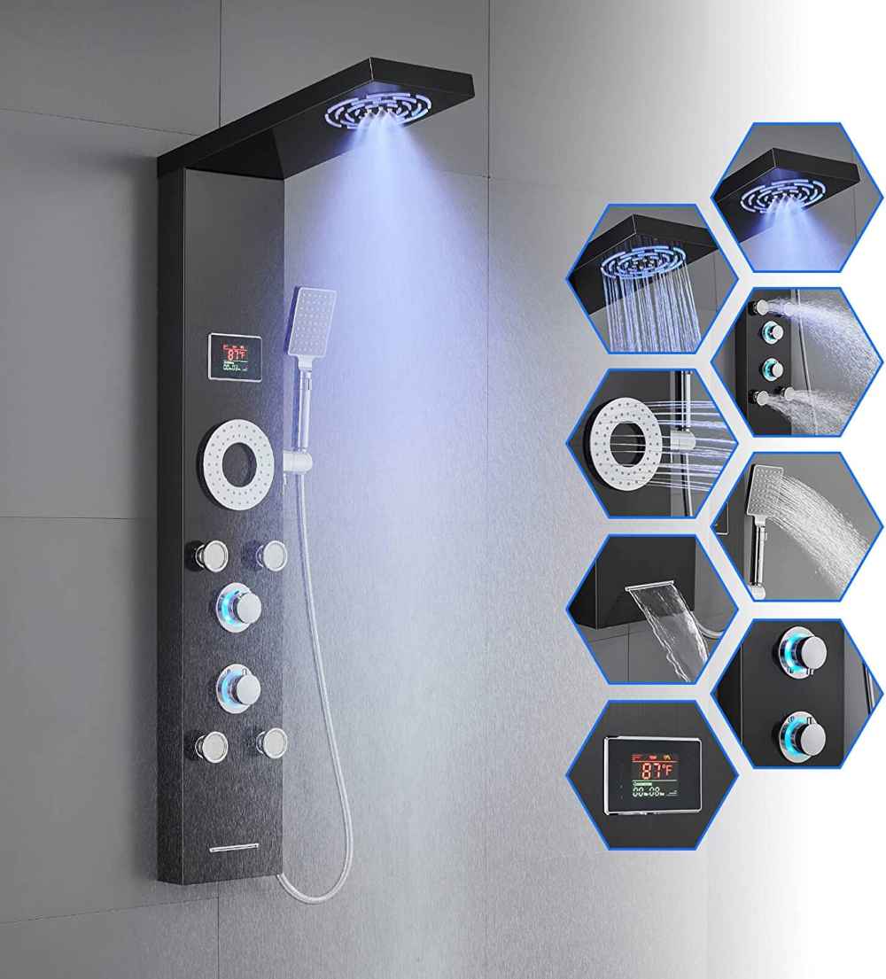 7.8-in. x 50-in. Shower Panel Black-Chrome Stainless Steel