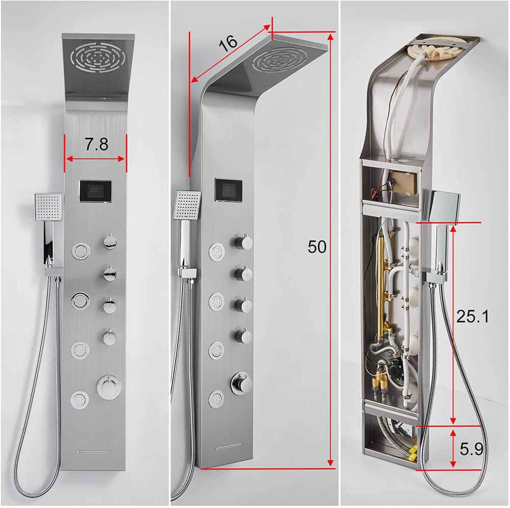 7.8-in. x 50-in. Shower Panel Silver Stainless Steel