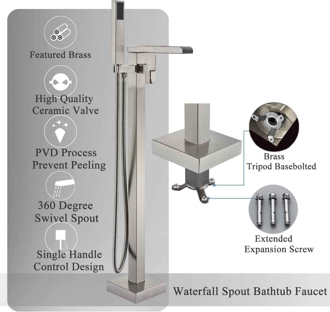 1 Hole Brushed Bathtub Shower Faucet Brushed Nickel Brass