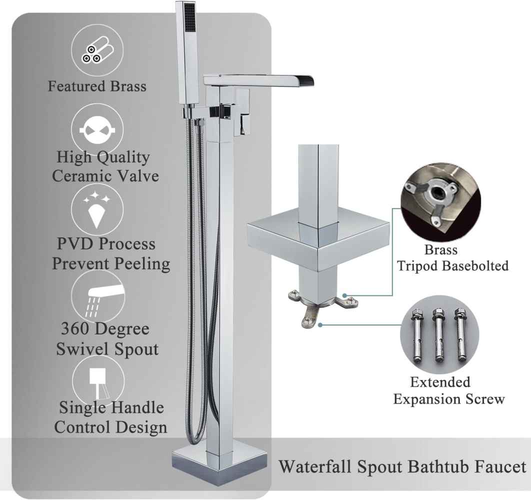 1 Hole Polished Bathtub Shower Faucet Chrome Brass