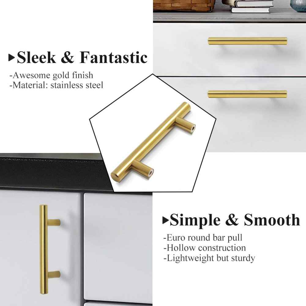 5-in. x 0.01-in. Stainless Steel Cabinet Handle In Gold