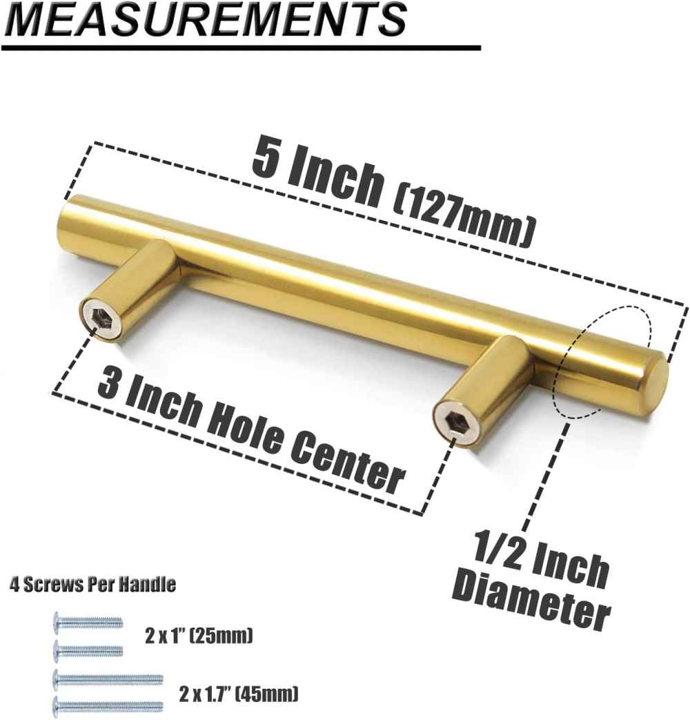 5-in. x 0.01-in. Stainless Steel Cabinet Handle In Gold