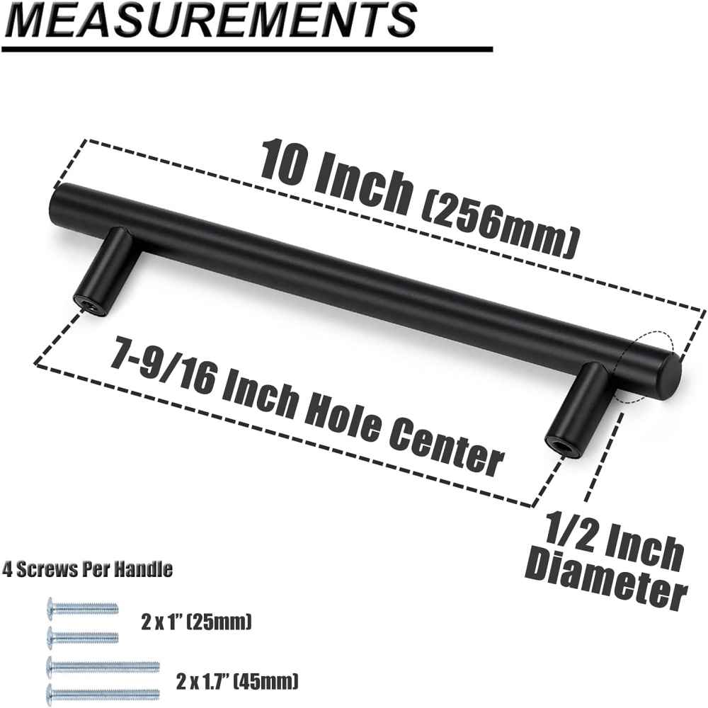 10-in. x 1.25-in. Stainless Steel Cabinet Cabinet Handle In Black
