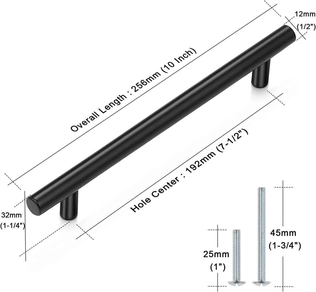10-in. x 1.25-in. Stainless Steel Cabinet Cabinet Handle In Black