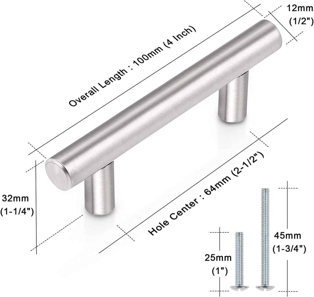 4-in. x 1.25-in. Stainless Steel Cabinet Handle In Brushed Nickel