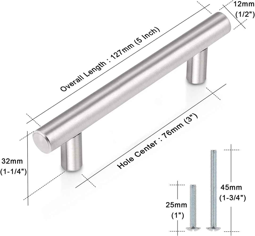 5-in. x 1.25-in. Stainless Steel Cabinet Handle In Brushed Nickel