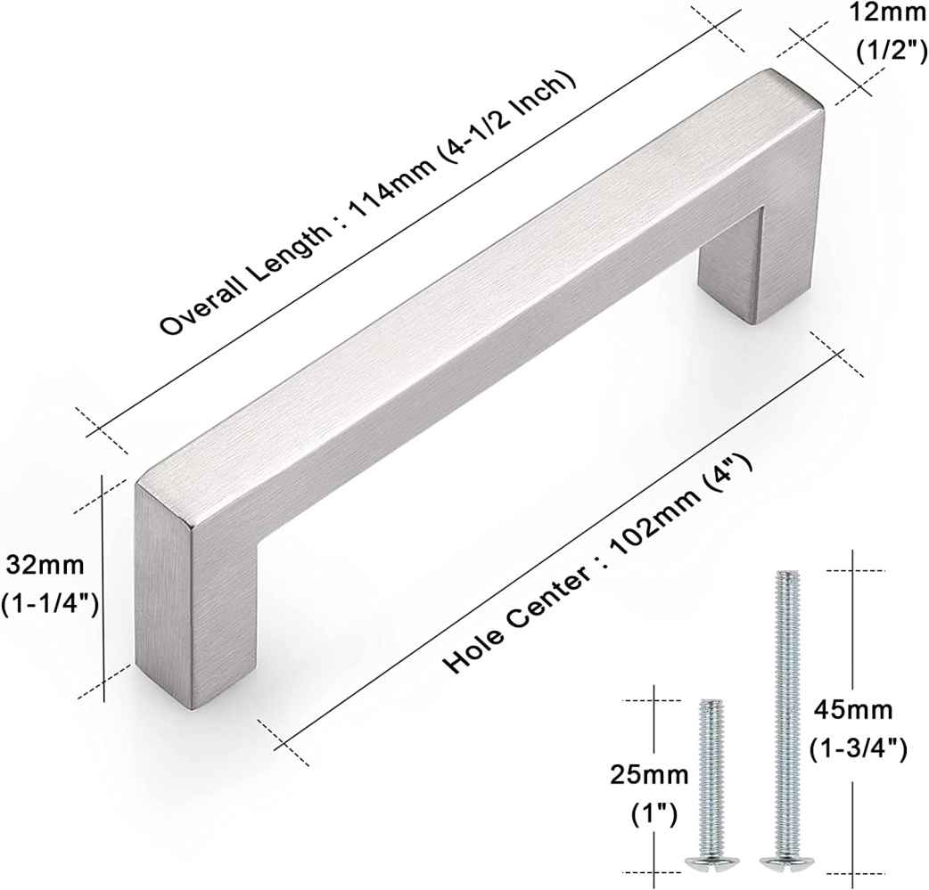 4.5-in. x 1.25-in. Stainless Steel Cabinet Handle In Brushed Nickel