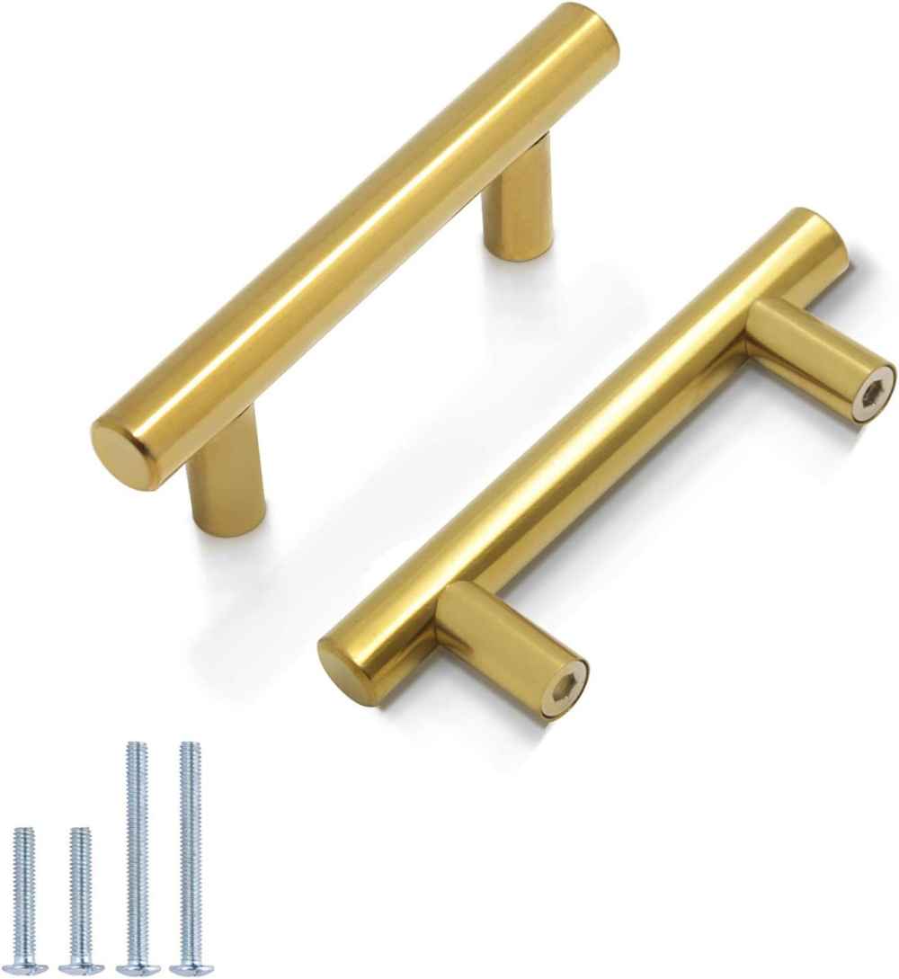 4-in. x 1.25-in. Stainless Steel Cabinet Handle In Brushed Gold