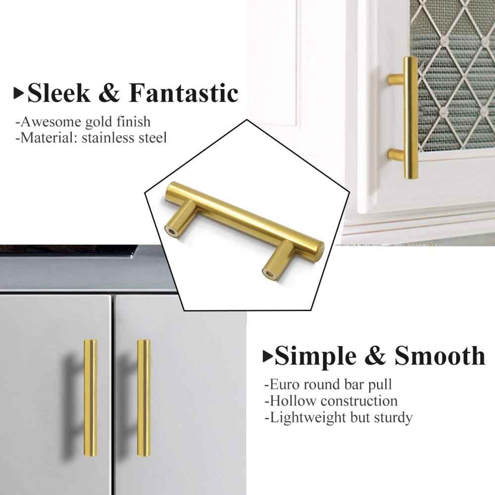 4-in. x 1.25-in. Stainless Steel Cabinet Handle In Brushed Gold