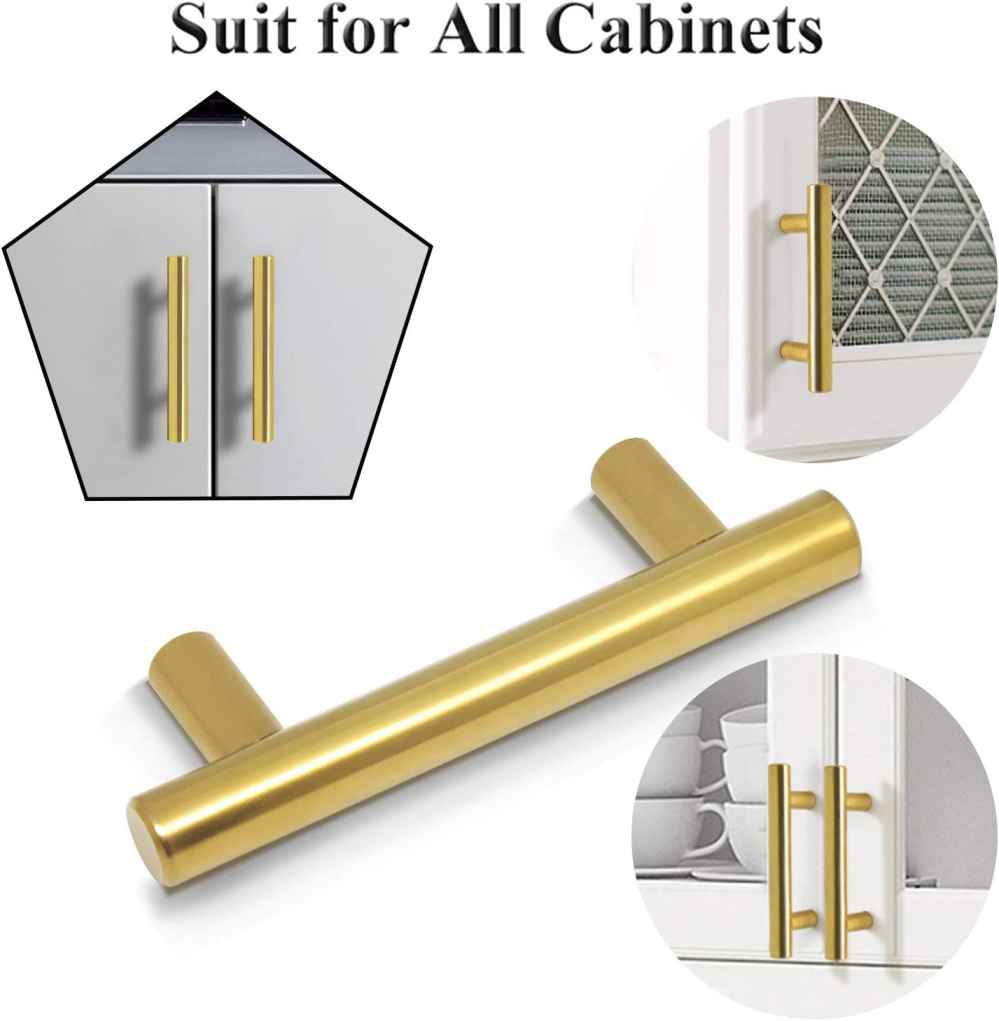 4-in. x 1.25-in. Stainless Steel Cabinet Handle In Brushed Gold