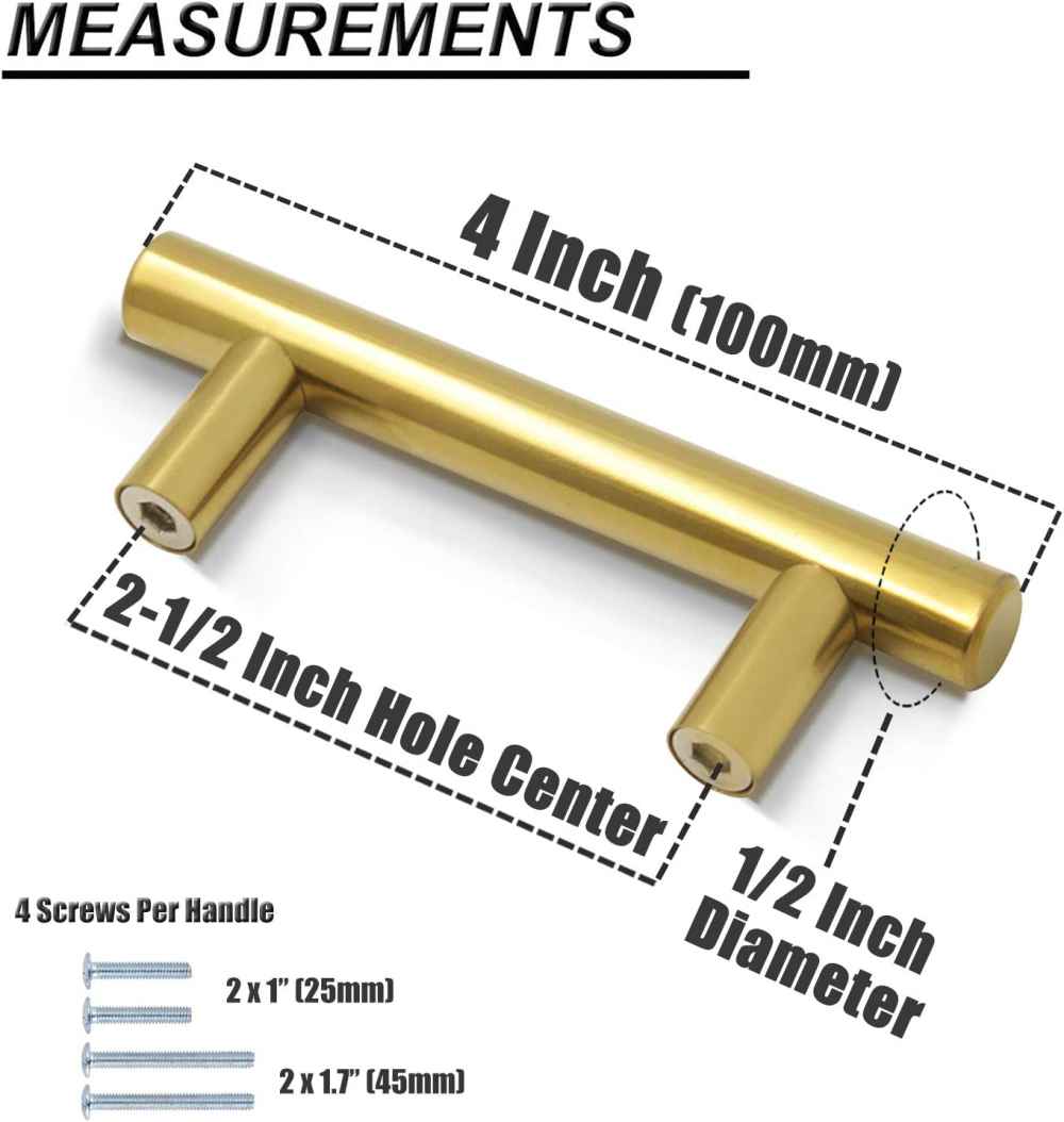 4-in. x 1.25-in. Stainless Steel Cabinet Handle In Brushed Gold