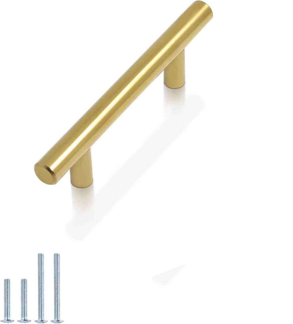 4-in. x 1.25-in. Stainless Steel Cabinet Cabinet Handle In Brushed Gold