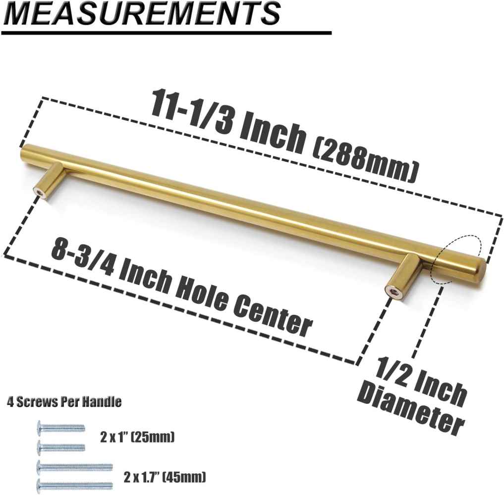 11.03-in. x 1.25-in. Stainless Steel Cabinet Handle In Brushed Gold