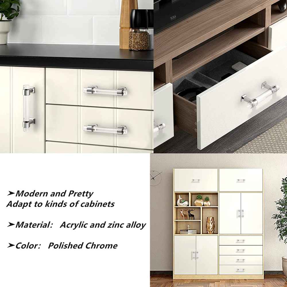 4.33-in. x 1.5-in. Acrylic-zinc Alloy Cabinet Handle In Chrome