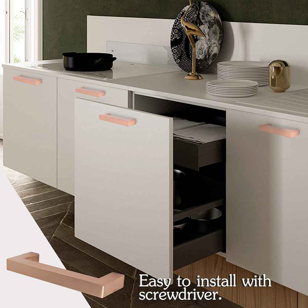 3.4-in. x 1.4-in. Stainless Steel Cabinet Handle In Rose Gold