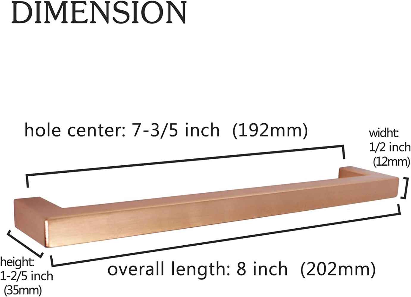 8-in. x 1.4-in. Stainless Steel Cabinet Handle In Rose Gold