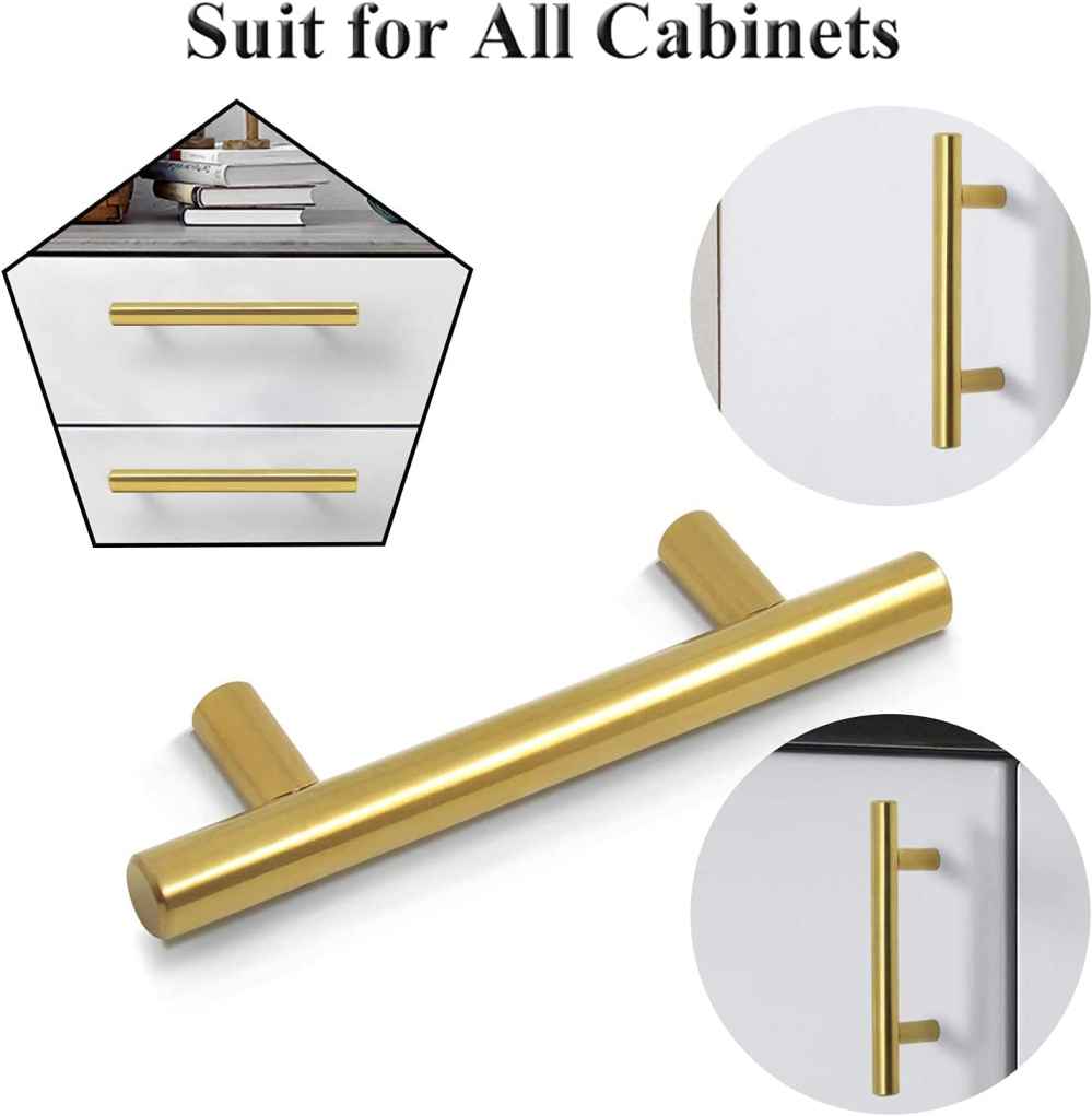6-in. x 1.3-in. Stainless Steel Cabinet Cabinet Handle In Gold