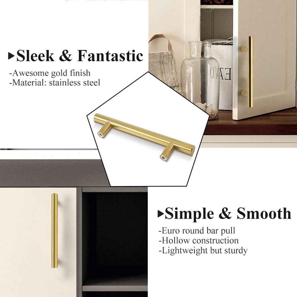 6-in. x 1.25-in. Stainless Steel Cabinet Handle In Gold