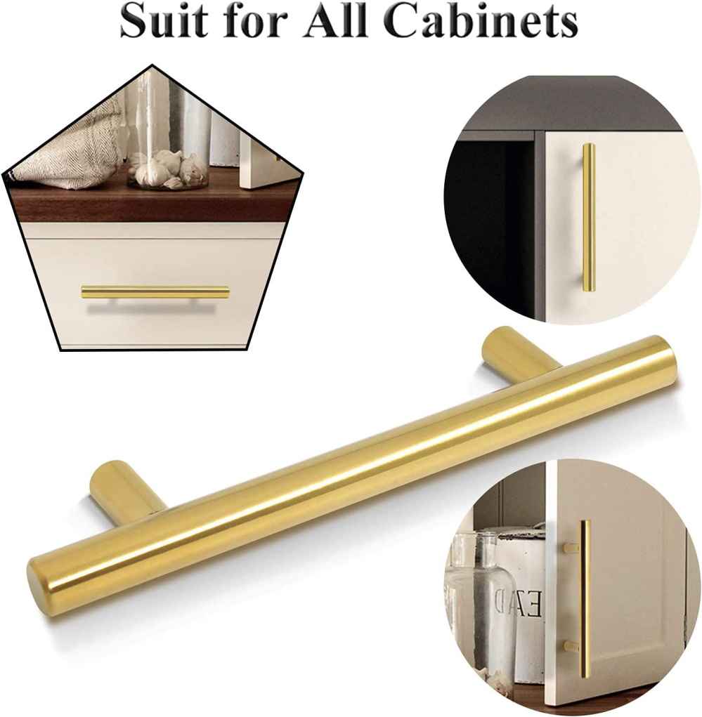 6-in. x 1.25-in. Stainless Steel Cabinet Handle In Gold