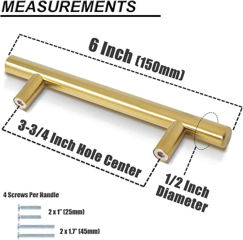 6-in. x 1.25-in. Stainless Steel Cabinet Handle In Gold