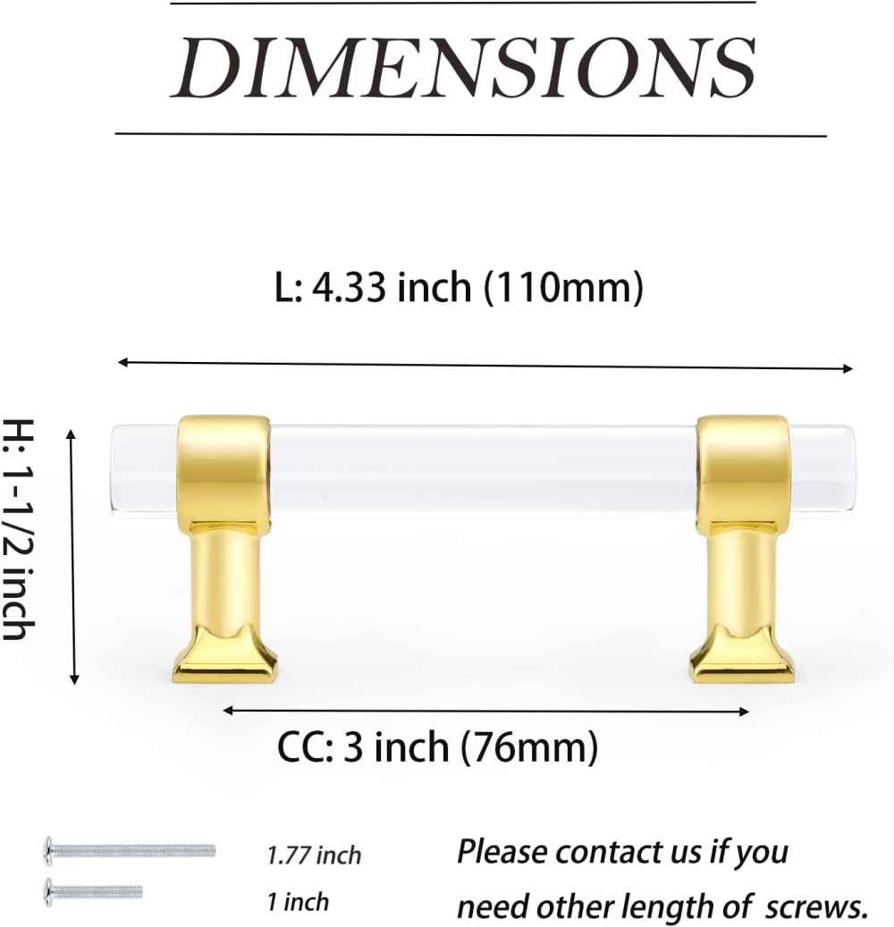 4.33-in. x 1.5-in. Acrylic-zinc Alloy Cabinet Handle In Gold