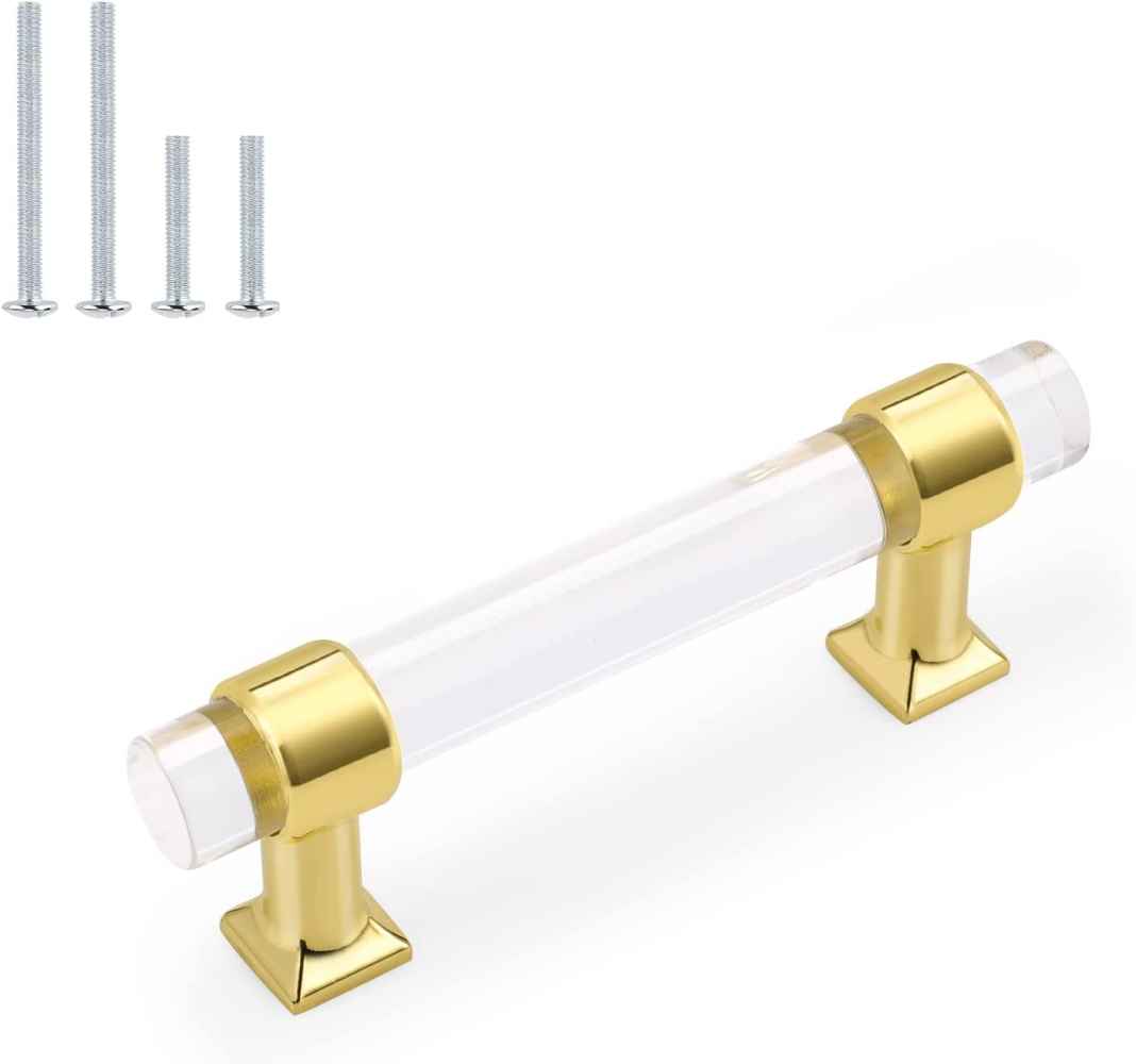 4.33-in. x 1.5-in. Acrylic-zinc Alloy Cabinet Cabinet Handle In Gold