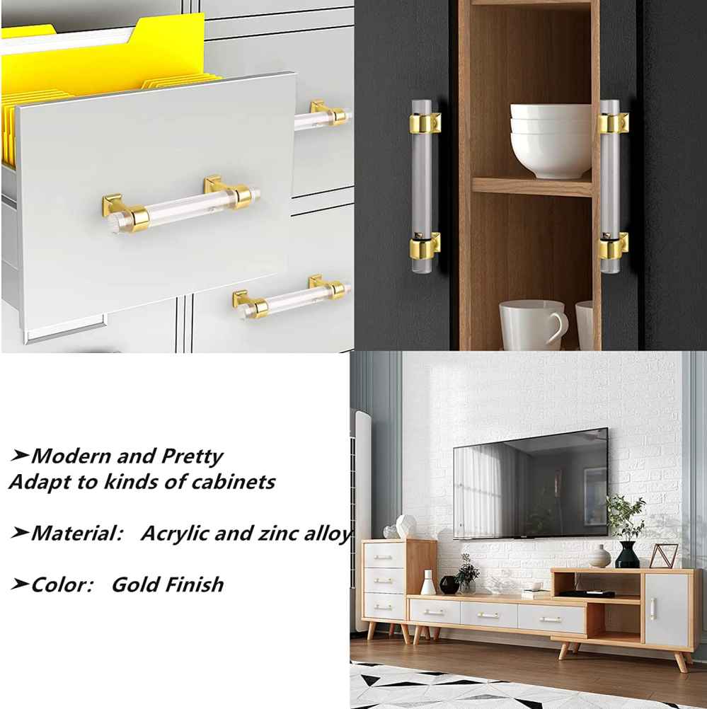 5.08-in. x 1.5-in. Acrylic-zinc Alloy Cabinet Handle In Gold