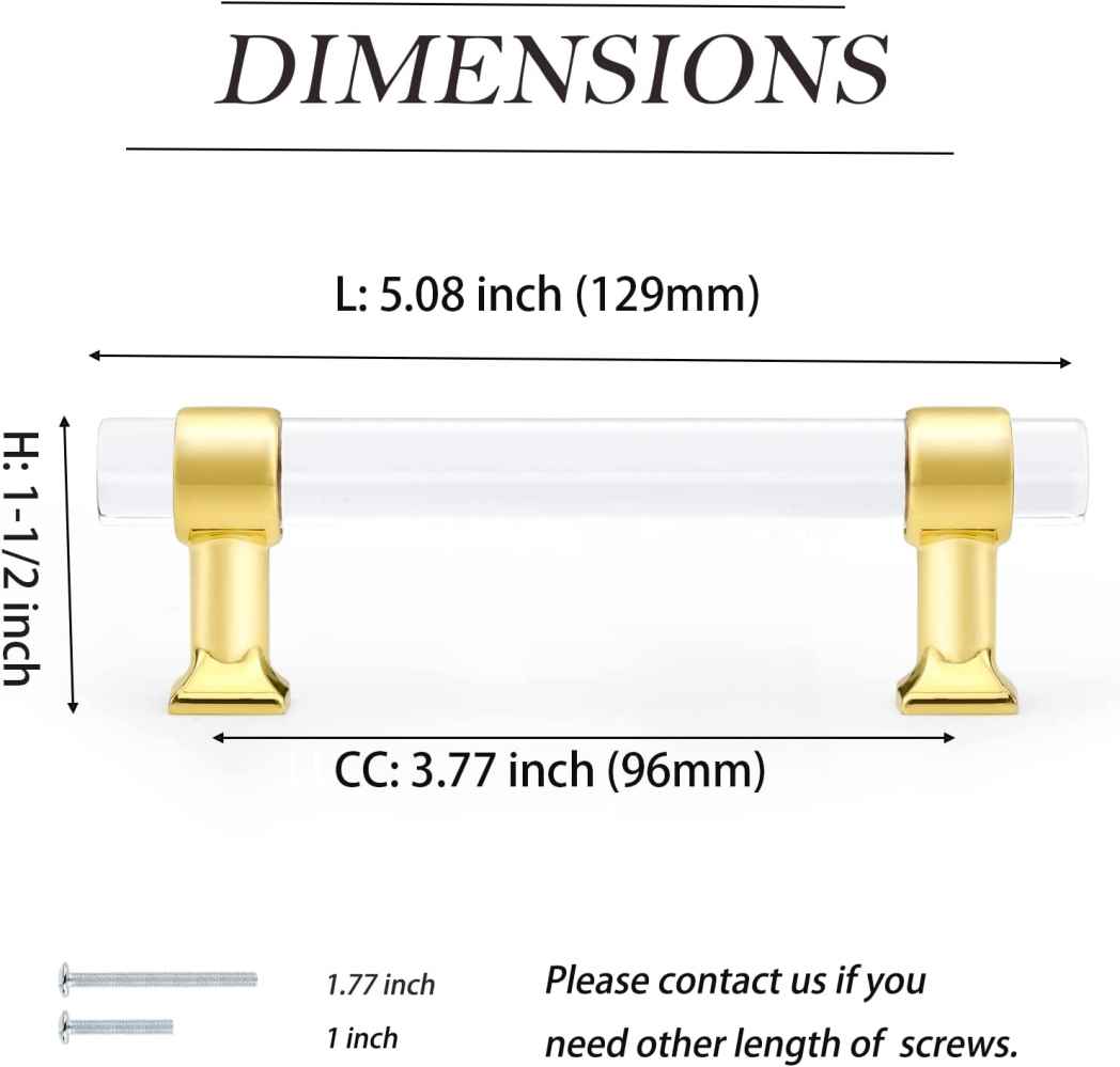5.08-in. x 1.5-in. Acrylic-zinc Alloy Cabinet Handle In Gold