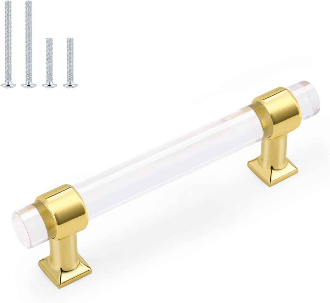 5.08-in. x 1.5-in. Acrylic-zinc Alloy Cabinet Cabinet Handle In Gold