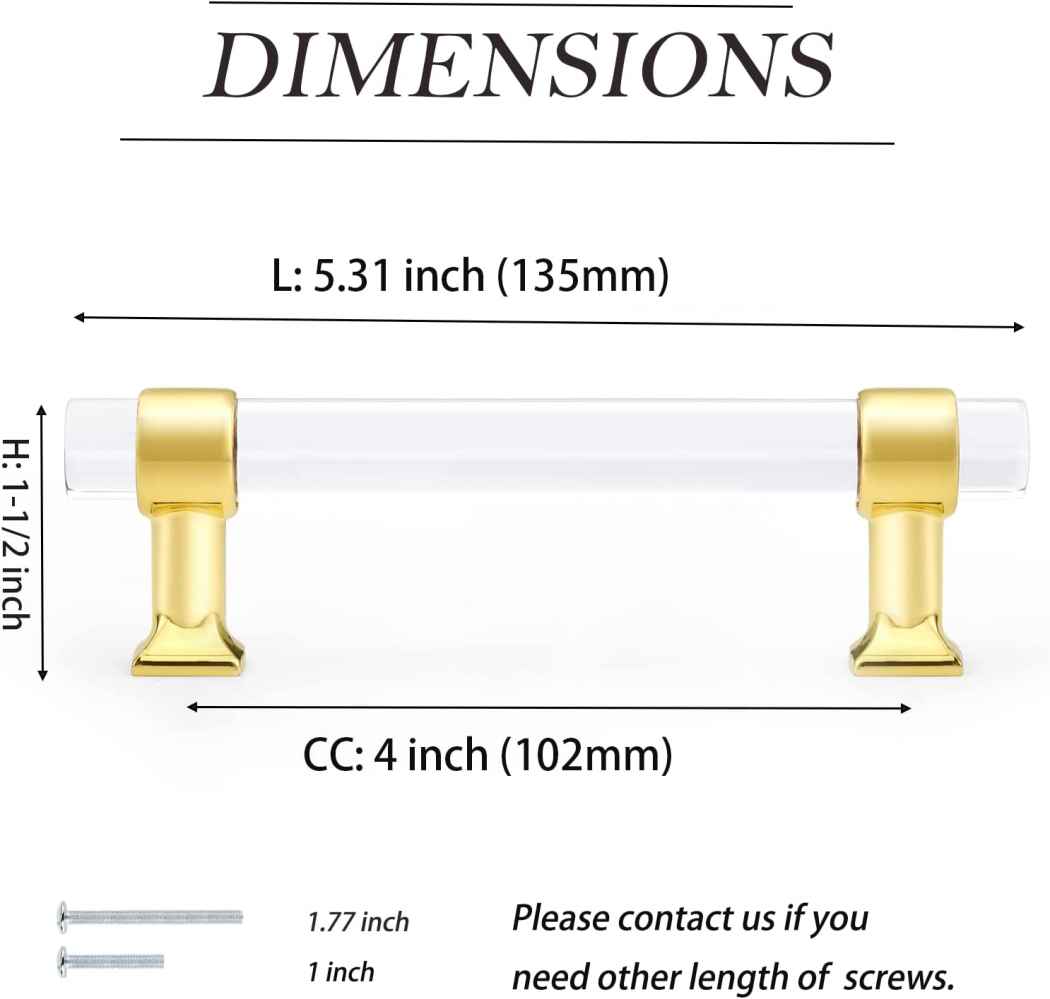 5.31-in. x 1.5-in. Acrylic-zinc Alloy Cabinet Handle In Gold