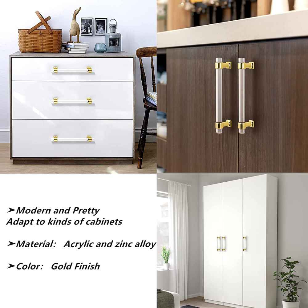 6.34-in. x 1.5-in. Acrylic-zinc Alloy Cabinet Handle In Gold