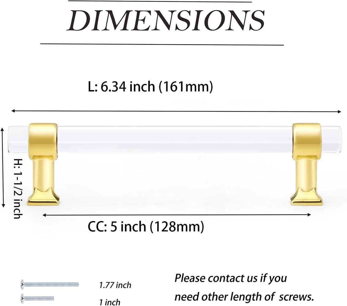 6.34-in. x 1.5-in. Acrylic-zinc Alloy Cabinet Handle In Gold