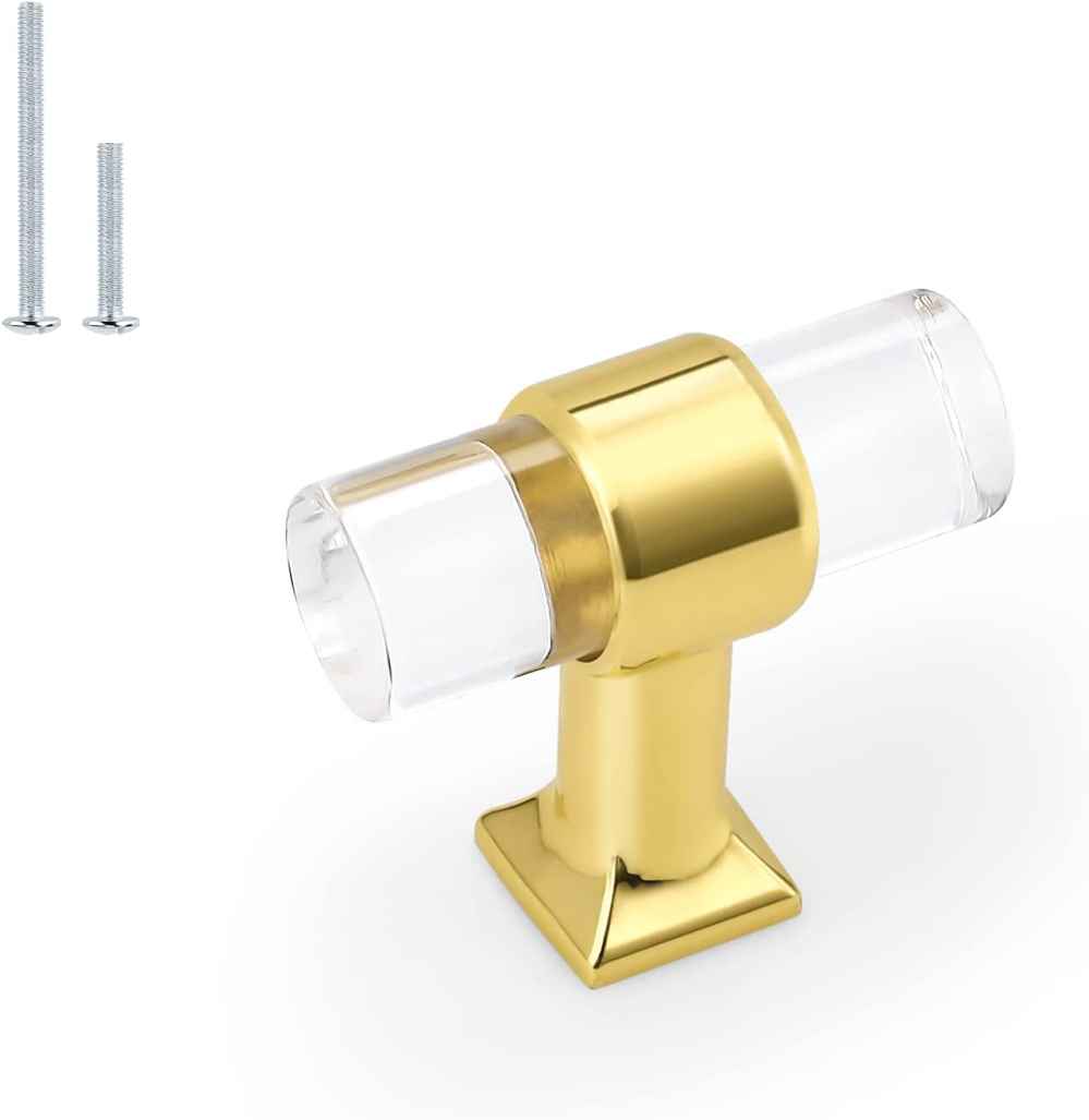 1.57-in. x 1.5-in. Acrylic-zinc Alloy Cabinet Cabinet Knob In Gold