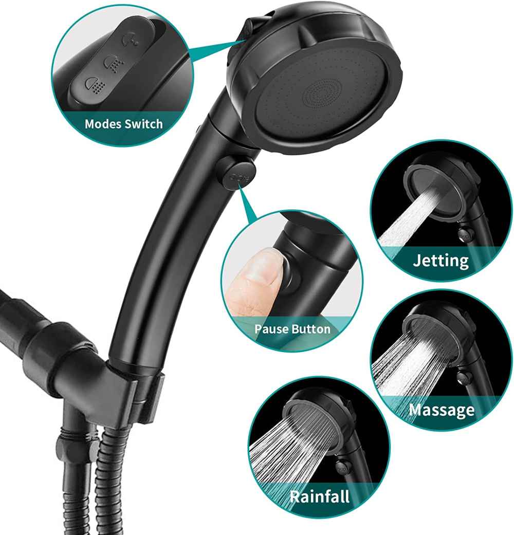 Black Wall Mount ABS-Stainless Steel Round Shower Head