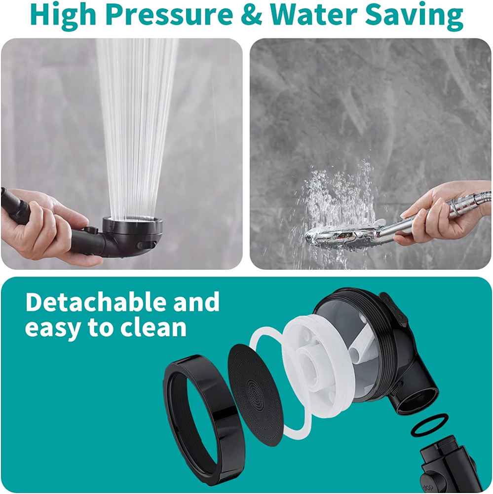 Black Wall Mount ABS-Stainless Steel Round Shower Head