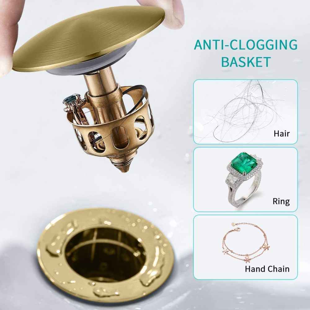 2.59 in. x 2.59 in. Yes Overflow Bathroom Sink Drain Gold Stainless Steel