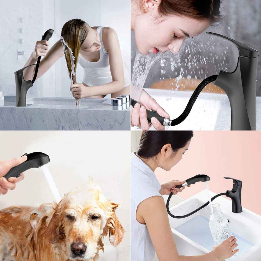 1 Hole Matte Bathroom Sink Faucet Black Stainless Steel