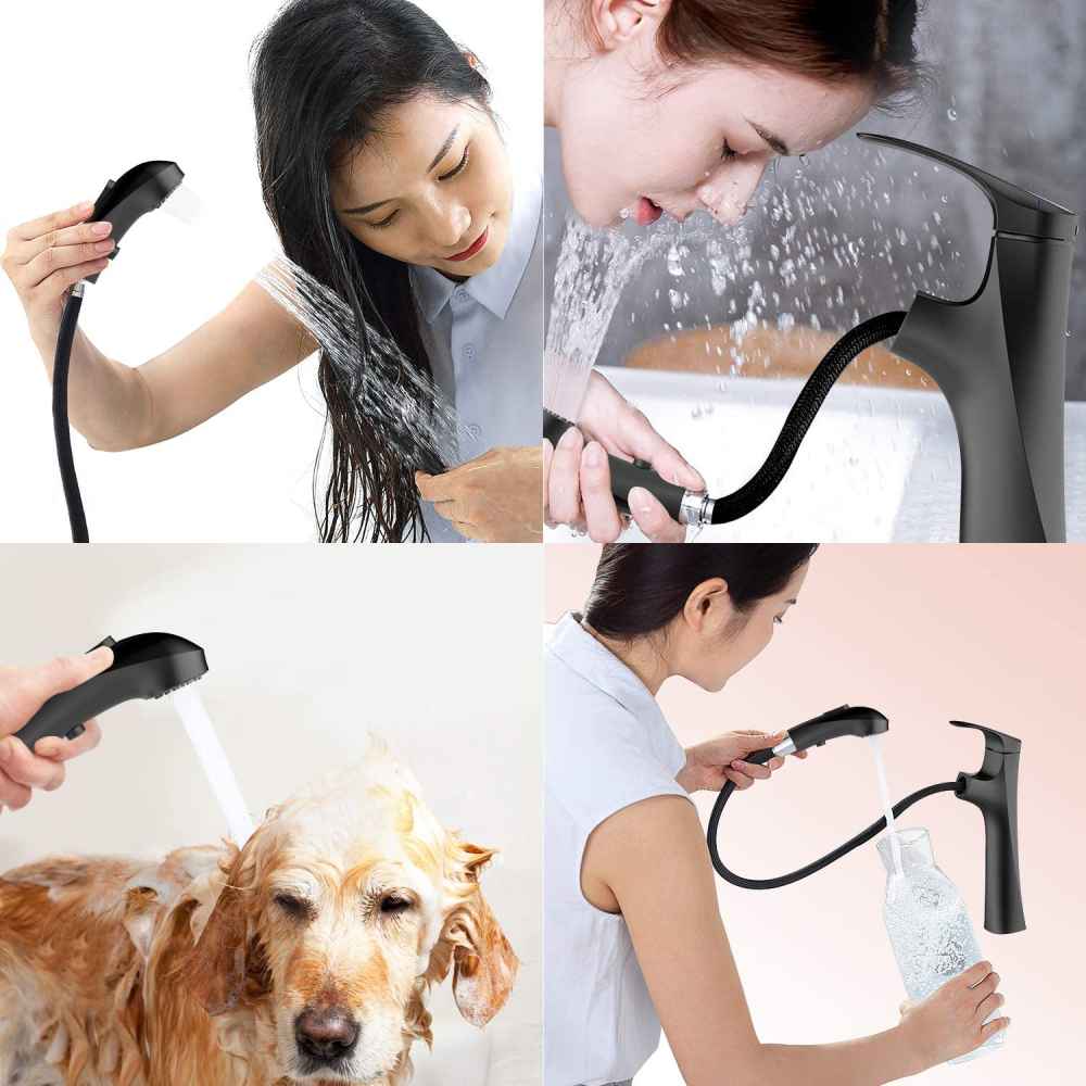 1 Hole Matte Bathroom Sink Faucet Black Stainless Steel