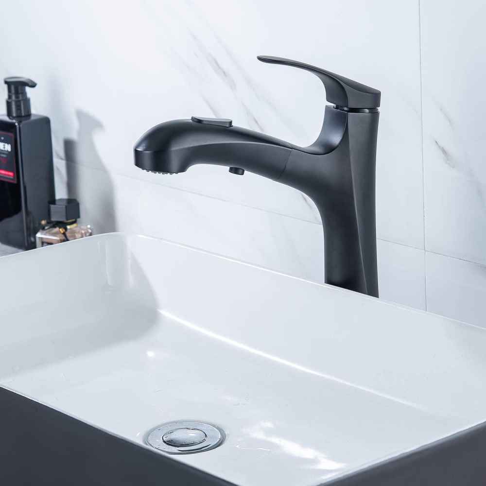 1 Hole Matte Bathroom Sink Faucet Black Stainless Steel