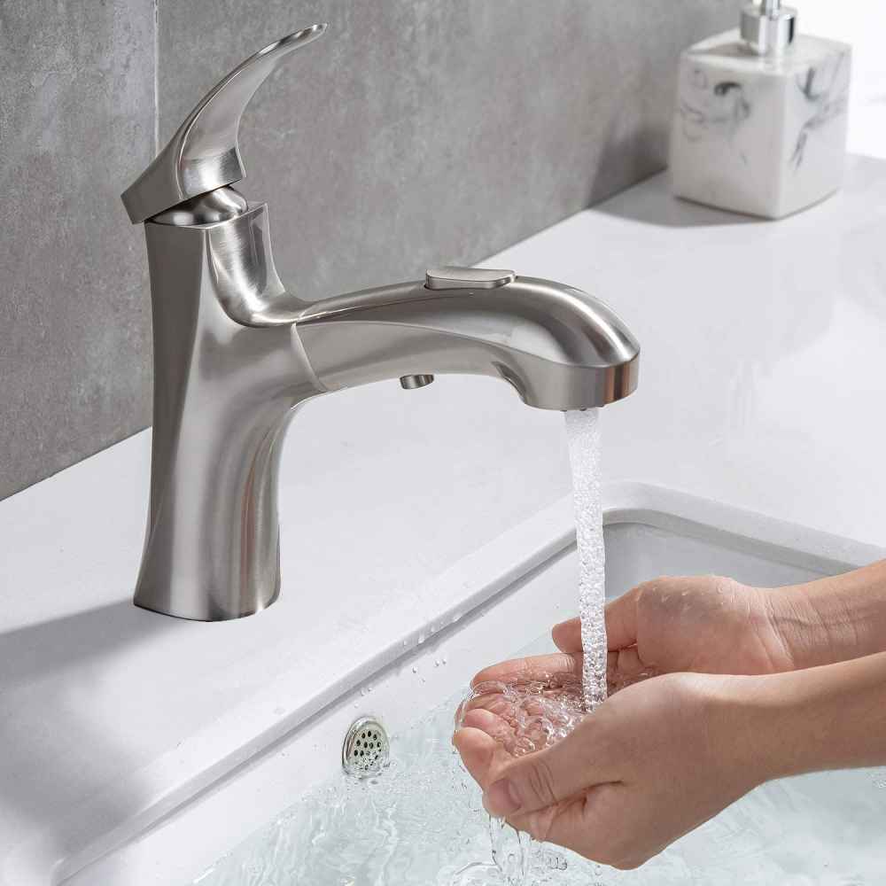 1 Hole Brushed Bathroom Sink Faucet Brushed Nickel Stainless Steel