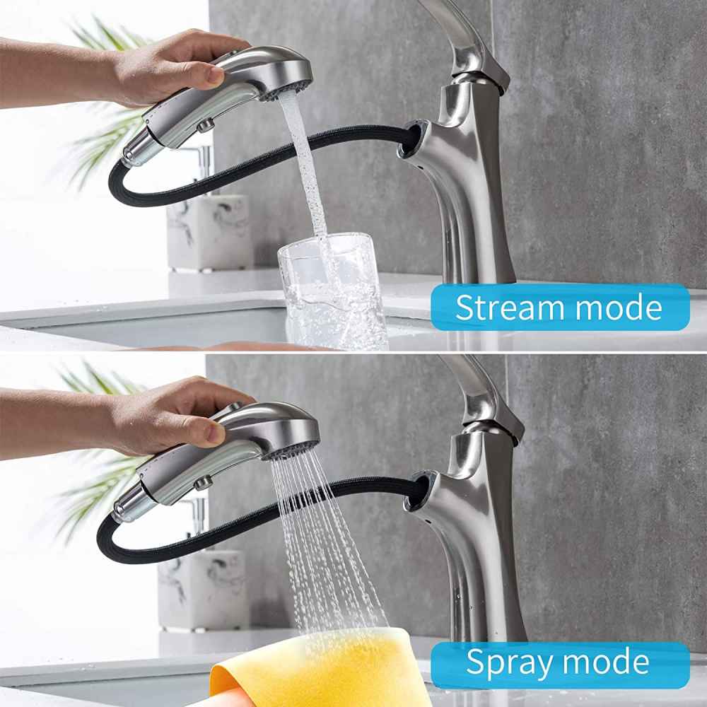 1 Hole Brushed Bathroom Sink Faucet Brushed Nickel Stainless Steel