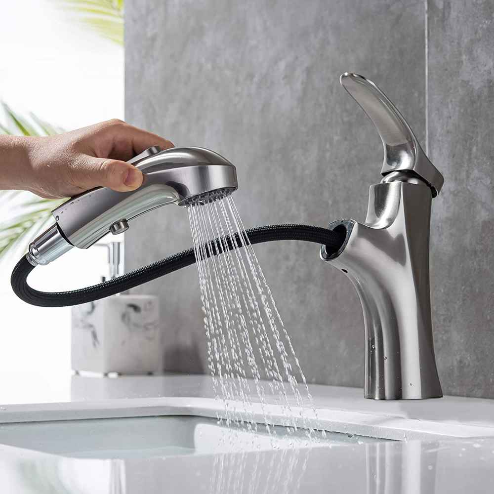1 Hole Brushed Bathroom Sink Faucet Brushed Nickel Stainless Steel