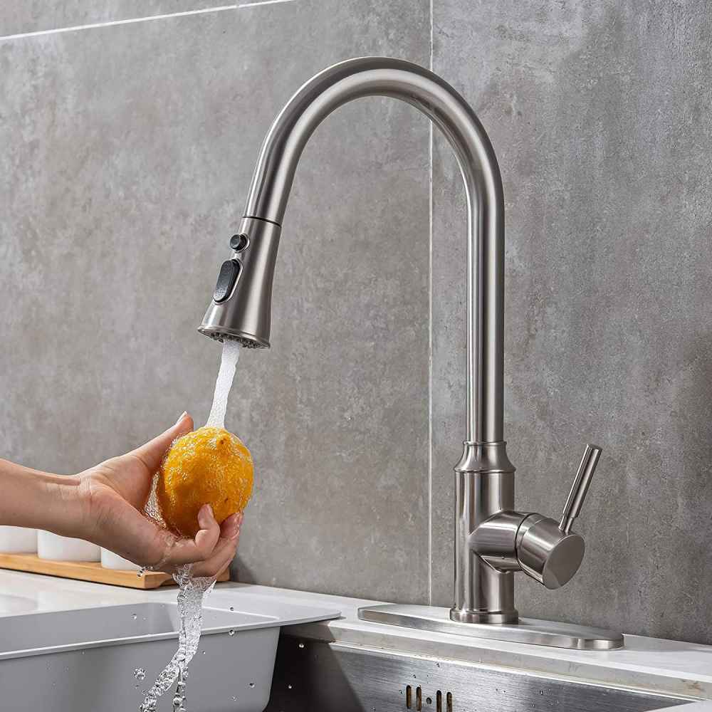 1 Hole Brushed Kitchen Sink Faucet Brushed Nickel Stainless Steel